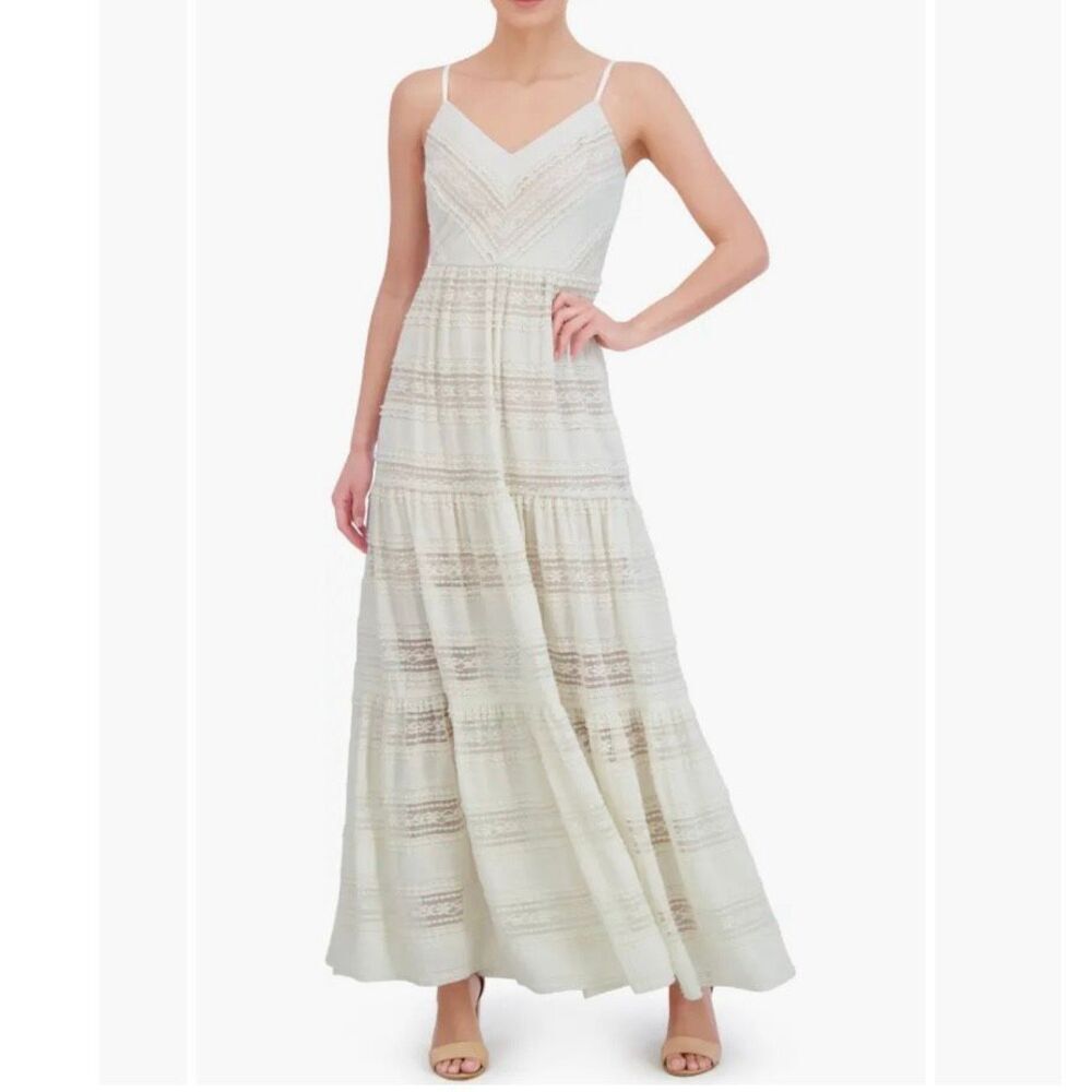 ELIZA J Women's Petite 0 V-neck Sleeveless Lace Maxi Dress In Multi Ivy